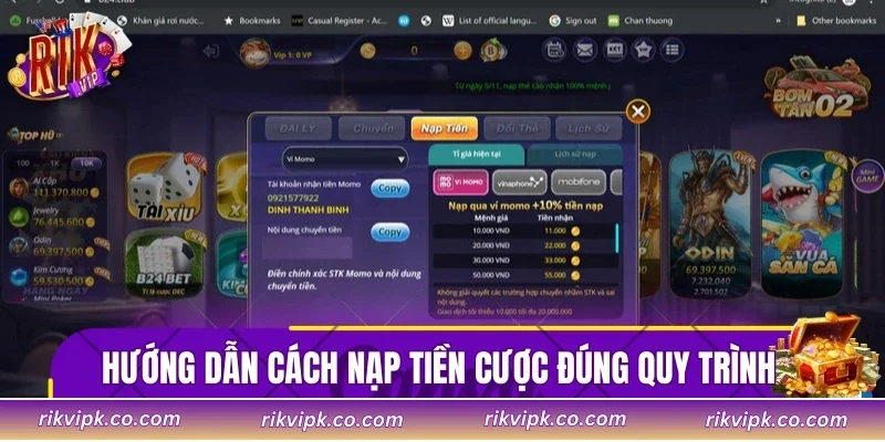 Hướng dẫn cách nạp tiền cược đúng quy trình